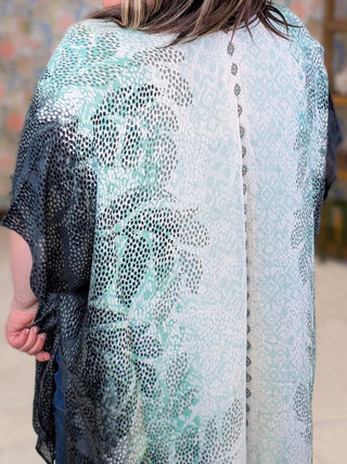 4- Overlayer Tops Demi Dot Print Botanical Kimono plus size clothing