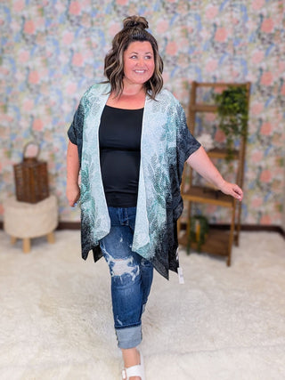 4- Overlayer Tops Demi Dot Print Botanical Kimono plus size clothing