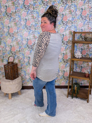 1- ShortSlv/Slvless Tops Denise 3/4 Sleeve Raglan in Stripe + Leopard plus size clothing