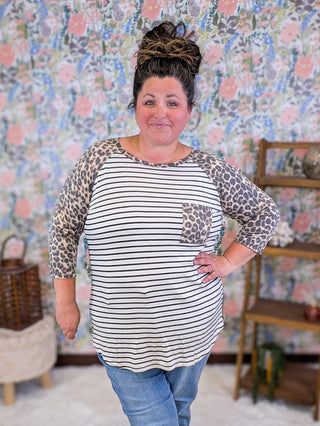 1- ShortSlv/Slvless Tops Denise 3/4 Sleeve Raglan in Stripe + Leopard plus size clothing