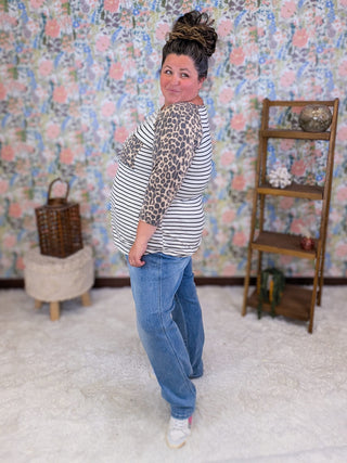 1- ShortSlv/Slvless Tops Denise 3/4 Sleeve Raglan in Stripe + Leopard plus size clothing
