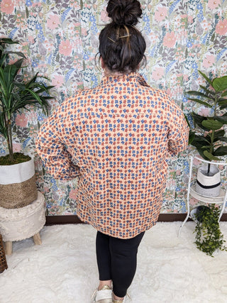 Desi Corduroy Mocha Buttondown in Boho Floral-2- Long Sleeve Tops-entro-Styled by Stacked - A Plus Size Women's Boutique in Lakeville, MN