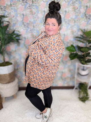 Desi Corduroy Mocha Buttondown in Boho Floral-2- Long Sleeve Tops-entro-Styled by Stacked - A Plus Size Women's Boutique in Lakeville, MN