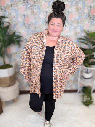 Desi Corduroy Mocha Buttondown in Boho Floral-2- Long Sleeve Tops-entro-Styled by Stacked - A Plus Size Women's Boutique in Lakeville, MN