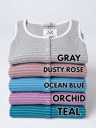 1- ShortSlv/Slvless Tops Devon Snap Front Triple Stretch Henley Tank in Stripes (5 colors) plus size clothing