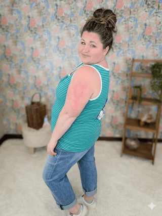 Devon Snap Front Triple Stretch Henley Tank in Stripes-1- ShortSlv/Slvless Tops-MICHELLE MAE-Styled by Stacked - A Plus Size Women's Boutique in Lakeville, MN