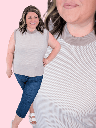 1- ShortSlv/Slvless Tops Diana Textured Sleeveless Sweater in Taupe plus size clothing