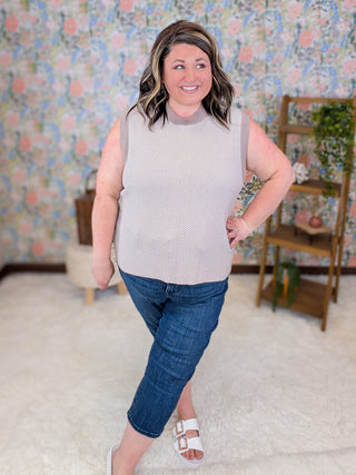 1- ShortSlv/Slvless Tops Diana Textured Sleeveless Sweater in Taupe plus size clothing