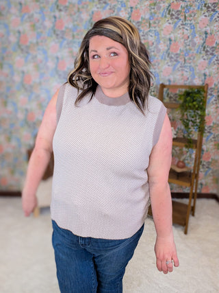 1- ShortSlv/Slvless Tops Diana Textured Sleeveless Sweater in Taupe plus size clothing