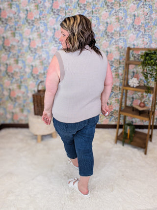 1- ShortSlv/Slvless Tops Diana Textured Sleeveless Sweater in Taupe plus size clothing