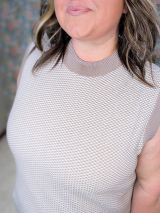 1- ShortSlv/Slvless Tops Diana Textured Sleeveless Sweater in Taupe plus size clothing