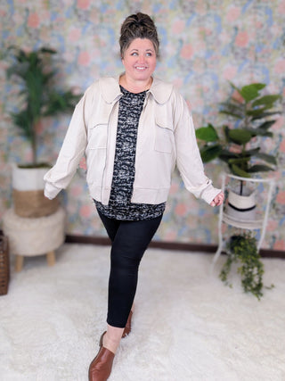 Dianna Peter Pan Collared Scuba Jacket in Stone Taupe-4- Overlayer Tops-WHITE BIRCH-Styled by Stacked - A Plus Size Women's Boutique in Lakeville, MN