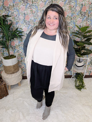 Donna Colorblock Flowy Tiered Top in Neutrals-2- Long Sleeve Tops-BE STAGE-Styled by Stacked - A Plus Size Women's Boutique in Lakeville, MN