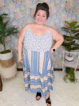 Dorothea Midi Tank Dress in Blue + Mocha Patchwork Florals-11- Dress/Romp/Jump-Davi and Dani-Styled by Stacked - A Plus Size Women's Boutique in Lakeville, MN