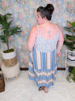Dorothea Midi Tank Dress in Blue + Mocha Patchwork Florals-11- Dress/Romp/Jump-Davi and Dani-Styled by Stacked - A Plus Size Women's Boutique in Lakeville, MN