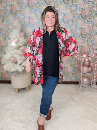 Dylan Open Front Kimono in Red Floral on Black-4- Overlayer Tops-HEIMISH-Styled by Stacked - A Plus Size Women's Boutique in Lakeville, MN