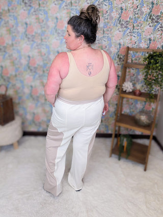 10- Bottoms Non-Denim Edie Scuba Pants Ivory + Taupe plus size clothing