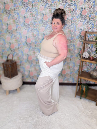 10- Bottoms Non-Denim Edie Scuba Pants Ivory + Taupe plus size clothing
