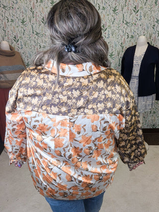 Effie Slinky Buttondown Blouse in Fall Florals-2- Long Sleeve Tops-entro-Styled by Stacked - A Plus Size Women's Boutique in Lakeville, MN