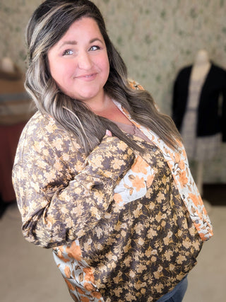 Effie Slinky Buttondown Blouse in Fall Florals-2- Long Sleeve Tops-entro-Styled by Stacked - A Plus Size Women's Boutique in Lakeville, MN