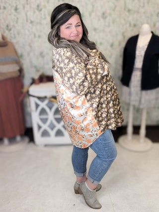 Effie Slinky Buttondown Blouse in Fall Florals-2- Long Sleeve Tops-entro-Styled by Stacked - A Plus Size Women's Boutique in Lakeville, MN