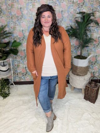 Elise Brushed Waffle Knit Longline Cardigan-4- Overlayer Tops-KORI-Styled by Stacked - A Plus Size Women's Boutique in Lakeville, MN