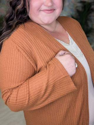 Elise Brushed Waffle Knit Longline Cardigan-4- Overlayer Tops-KORI-Styled by Stacked - A Plus Size Women's Boutique in Lakeville, MN
