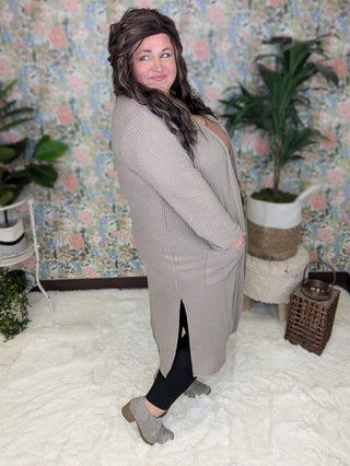 Elise Brushed Waffle Knit Longline Cardigan-4- Overlayer Tops-KORI-Styled by Stacked - A Plus Size Women's Boutique in Lakeville, MN