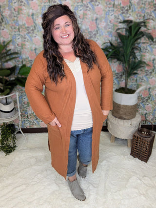 Elise Brushed Waffle Knit Longline Cardigan-4- Overlayer Tops-KORI-Styled by Stacked - A Plus Size Women's Boutique in Lakeville, MN