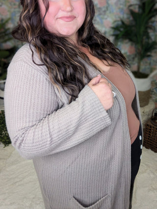 Elise Brushed Waffle Knit Longline Cardigan-4- Overlayer Tops-KORI-Styled by Stacked - A Plus Size Women's Boutique in Lakeville, MN