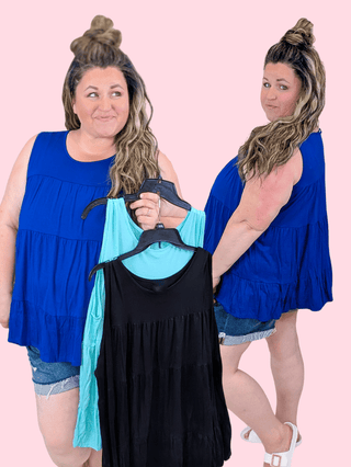 1- ShortSlv/Slvless Tops Elisha Tiered Flowy Tank in Solids (3 Colors) plus size clothing