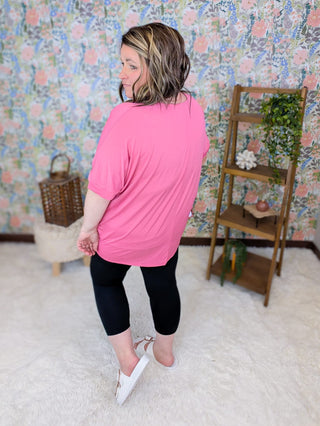 1- ShortSlv/Slvless Tops Eliza Short Sleeve Dolman Vneck Top in Pink plus size clothing