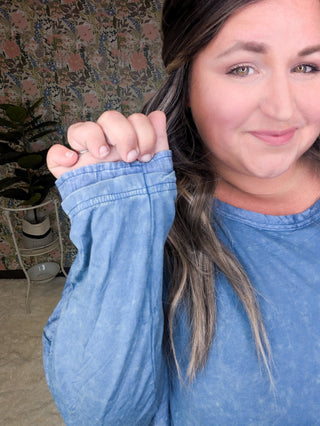 Elizabeth Slouchy Boatneck Top w/Pockets in Mineral Denim Blue-2- Long Sleeve Tops-WHITE BIRCH-Styled by Stacked - A Plus Size Women's Boutique in Lakeville, MN