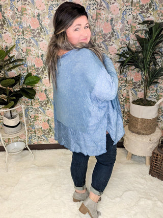 Elizabeth Slouchy Boatneck Top w/Pockets in Mineral Denim Blue-2- Long Sleeve Tops-WHITE BIRCH-Styled by Stacked - A Plus Size Women's Boutique in Lakeville, MN