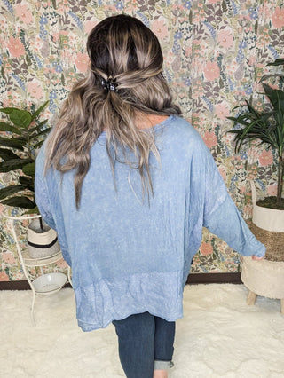 Elizabeth Slouchy Boatneck Top w/Pockets in Mineral Denim Blue-2- Long Sleeve Tops-WHITE BIRCH-Styled by Stacked - A Plus Size Women's Boutique in Lakeville, MN