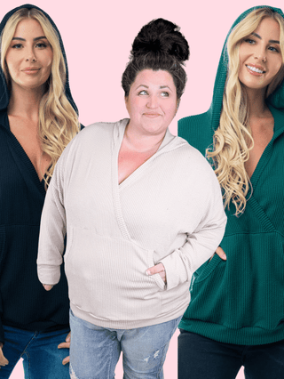 Elliana Crossover Hooded Top in Corded Rib Solids-2- Long Sleeve Tops-WHITE BIRCH-Styled by Stacked - A Plus Size Women's Boutique in Lakeville, MN