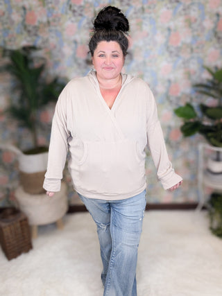 Elliana Crossover Hooded Top in Corded Rib Solids-2- Long Sleeve Tops-WHITE BIRCH-Styled by Stacked - A Plus Size Women's Boutique in Lakeville, MN