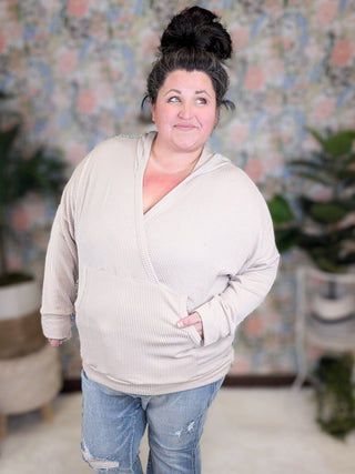 Elliana Crossover Hooded Top in Corded Rib Solids-2- Long Sleeve Tops-WHITE BIRCH-Styled by Stacked - A Plus Size Women's Boutique in Lakeville, MN