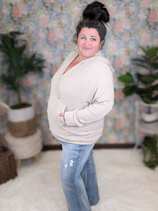 Elliana Crossover Hooded Top in Corded Rib Solids-2- Long Sleeve Tops-WHITE BIRCH-Styled by Stacked - A Plus Size Women's Boutique in Lakeville, MN