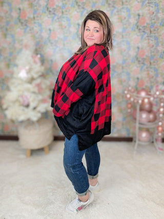 Ellie Handkerchief Hem Tunic in Buffalo Plaid-2- Long Sleeve Tops-WHITE BIRCH-Styled by Stacked - A Plus Size Women's Boutique in Lakeville, MN