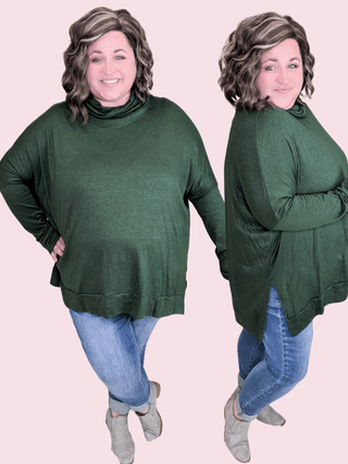 Ellis Cashmere Soft Dolman Cowlneck in Hunter Green-2- Long Sleeve Tops-HAPTICS-Styled by Stacked - A Plus Size Women's Boutique in Lakeville, MN