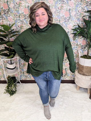Ellis Cashmere Soft Dolman Cowlneck in Hunter Green-2- Long Sleeve Tops-HAPTICS-Styled by Stacked - A Plus Size Women's Boutique in Lakeville, MN
