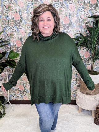 Ellis Cashmere Soft Dolman Cowlneck in Hunter Green-2- Long Sleeve Tops-HAPTICS-Styled by Stacked - A Plus Size Women's Boutique in Lakeville, MN