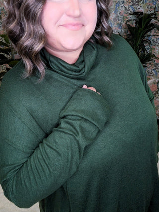Ellis Cashmere Soft Dolman Cowlneck in Hunter Green-2- Long Sleeve Tops-HAPTICS-Styled by Stacked - A Plus Size Women's Boutique in Lakeville, MN