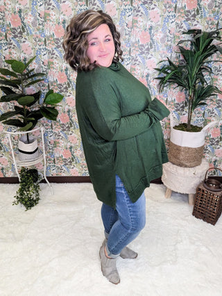Ellis Cashmere Soft Dolman Cowlneck in Hunter Green-2- Long Sleeve Tops-HAPTICS-Styled by Stacked - A Plus Size Women's Boutique in Lakeville, MN