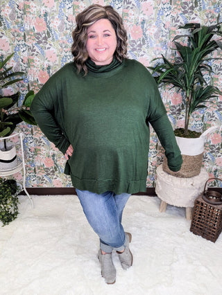 Ellis Cashmere Soft Dolman Cowlneck in Hunter Green-2- Long Sleeve Tops-HAPTICS-Styled by Stacked - A Plus Size Women's Boutique in Lakeville, MN