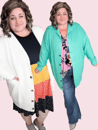 Ellison Longline Grandpa Sweater Cardigan w/Buttons-4- Overlayer Tops-lime chili-Styled by Stacked - A Plus Size Women's Boutique in Lakeville, MN