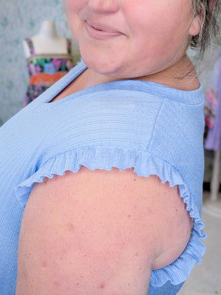 Elodie Pointelle Knit Vneck Tank w/Ruffle Accent (3 Colors)-1- ShortSlv/Slvless Tops-HEIMISH-Styled by Stacked - A Plus Size Women's Boutique in Lakeville, MN