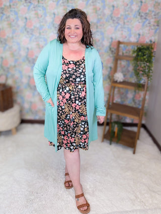 11- Dress/Romp/Jump Eloise Scoopneck Tie Shoulder Dress in Floral on Black plus size clothing