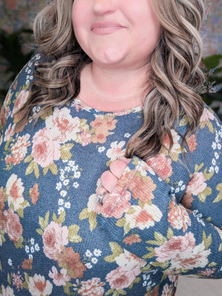 Elowen Thermal Scoopbottom Long Sleeve in Vintage Navy Floral-2- Long Sleeve Tops-cream and sugar-Styled by Stacked - A Plus Size Women's Boutique in Lakeville, MN